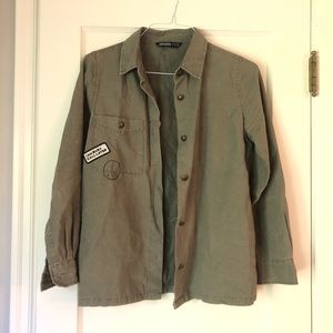 Distressed Denim Button Down Shirt/Jacket